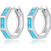 CiNily Opal Hoop Earrings for Women, Hexagon Huggie Earrings 14K White/Black/Gold Plated Hypoallergenic | Mini Hoop Earrings | Small Hoops for Sensitive Ear Christmas Halloween Jewelry Gifts