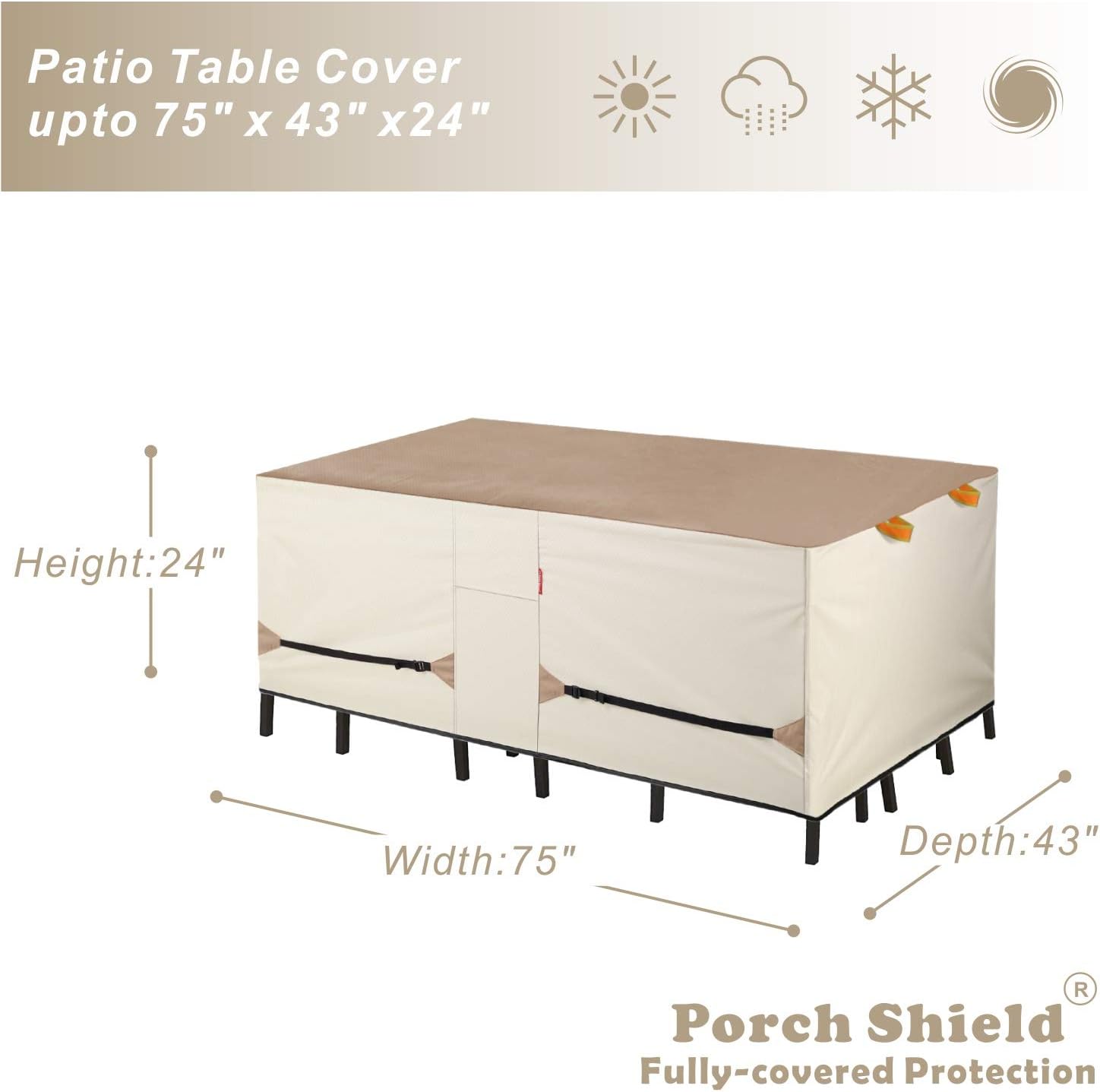 Porch Shield Patio Table Cover - Waterproof Outdoor Dining Table and Chairs Furniture Set Cover Rectangular - 75 x 43 inch, Light Tan & Khaki : Garden & Outdoor