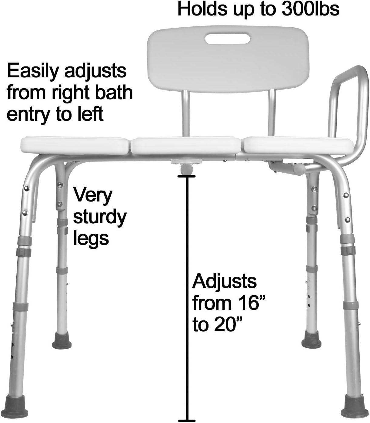 Carex Tub Transfer Bench - Shower Chair Transfer Bench with Height Adjustable Legs - Convertible to Right or Left Hand Entry: Health & Personal Care