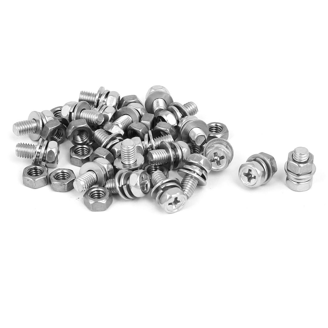 Sourcingmap M5 x 10mm 304 Stainless Steel Phillips Hex Head Bolts Nuts w Washers 20 Sets