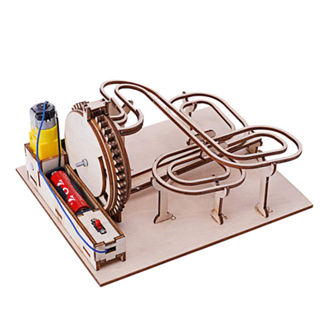 Yamix 3D Wooden Puzzle Mechanical Marble Run Games Roller Coaster Track Building Set DIY Wooden Craft Kit Assembly Model Toy Powered by Battery for Boys and Girls