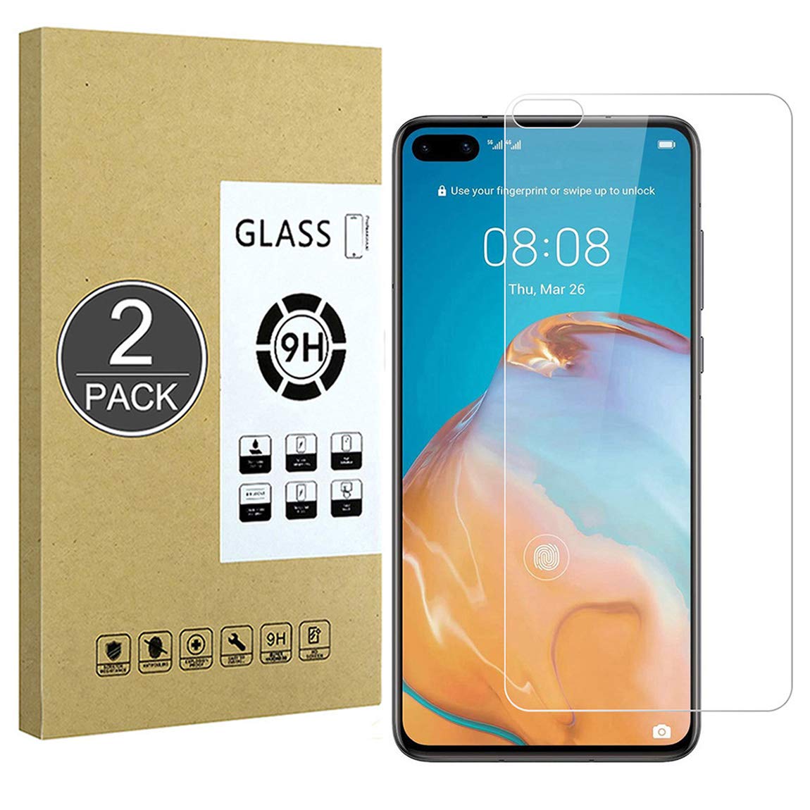 E-Hamii [2-Pack Tempered Glass Compatible with Huawei P40,9H Screen Protector Film[Scratch Resistant,High Definition,Bubble Free] 2.5D Double Defense For Huawei P40 — image 1