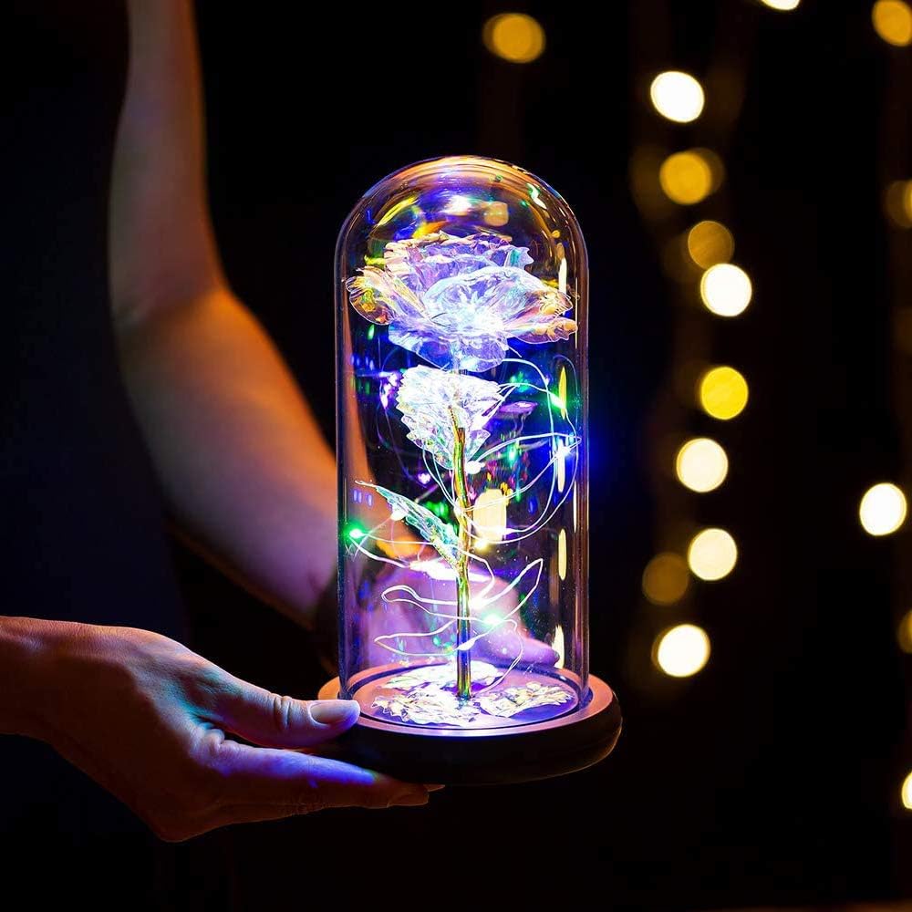 Mothers Day Flowers Gifts for Mum Galaxy Colorful Rose Birthday Gifts for Women Crystal Flowers Eternal Rose Gifts for Women Mum Grandma Nana Nanny Stepmum Anniversary Light Up Flower in Glass Dome - Image 3