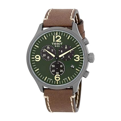 T-Sport Analogue Chrono Leather Strap Green Dial Mens Watch