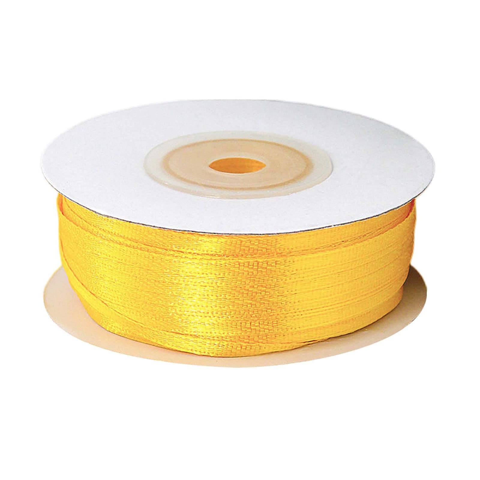 POPOYU Golden Thin Ribbon 3mm,91m Satin Ribbon Solid Color Fabric Ribbon Silk Satin Roll,Golden Wrapping Ribbon and Bows for Easter Gift Wrapping DIY Crafts Hair Bows Easter Cake Wedding Balloons