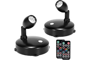 KANESIKI Wireless Spotlight Battery Operated, RGB Up Lights Indoor with Remote and Timer, LED Puck Lights, Dimmable Accent Lights, Stick on Wall Lights for Art Painting Picture Dartboard Plants