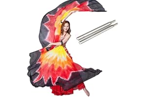 KIKIGOAL 100% Silk Belly Dance ISIS Wings Scarf Veil Fan with Telescopic Stick for Halloween Carnival Performance 1.4x2.7cm