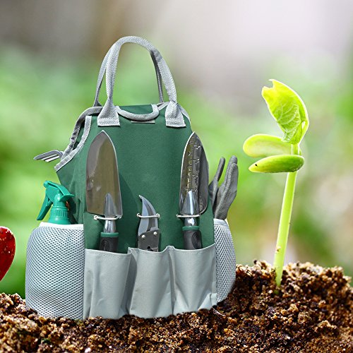 Auelife Garden Tools Set, 11 Pieces Rust Resistant Aluminum Alloy Gardening Kit with Non-Slip Handle -Durable Storage Tote Bag and Adjustable Canvas Gardening Apron-Garden Gifts for Men and Women