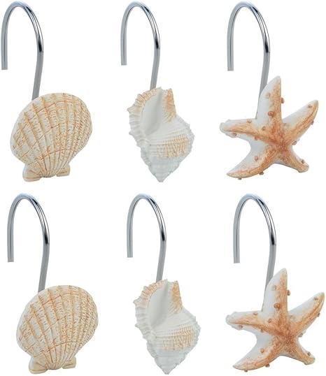 Baotongle 12 Pcs Seashell Shower Curtain Hooks Bathroom Beach