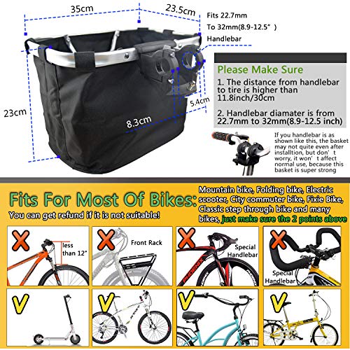 MattiSam Bicycle Basket, Folding Bike Basket Front Handlebar Bag for Cruiser, Women, Dog Carrying | Detachable - 5KG Load Capacity | with Phone Pouch, Aluminum Frame, 600D Water Resistant Oxford Cloth - Thumbnail 5
