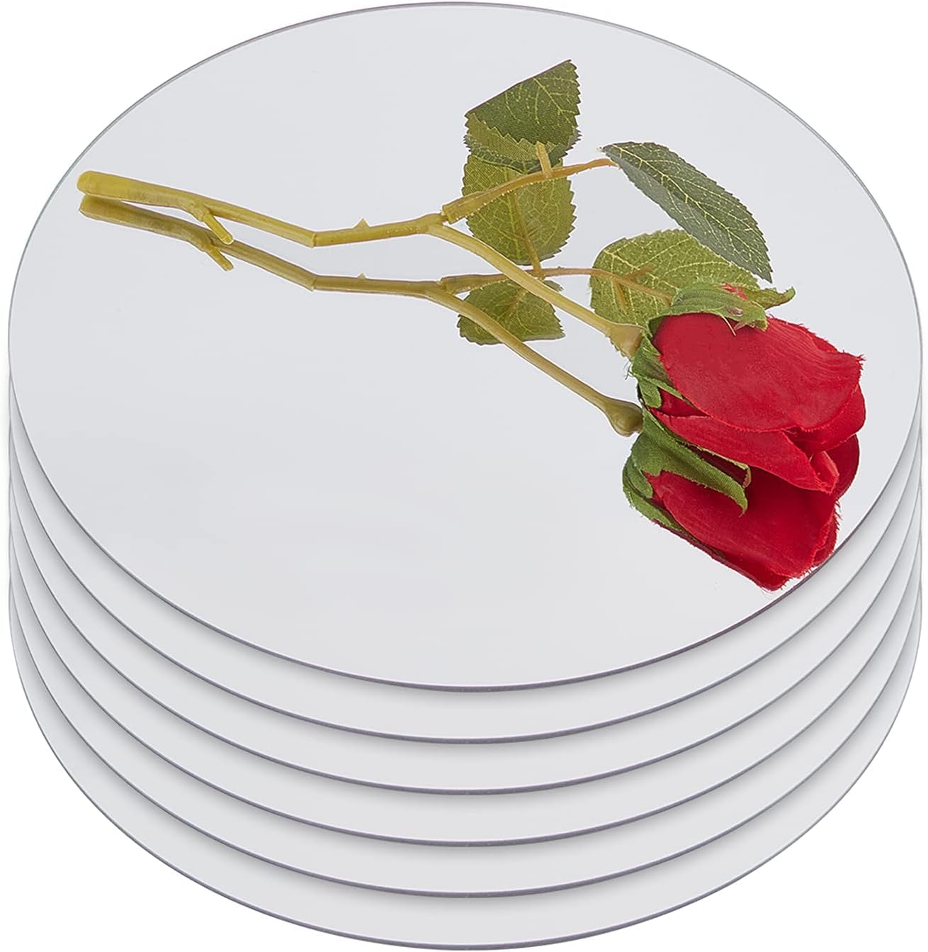 OLYCRAFT 6 Pcs 20cm Plate Glass Round Mirror Trays Candle Plates Circle Mirror Tiles Mirror Wall Stickers for Table Centerpieces Home Decoration 20x0.4cm