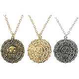 Mystart Pack of 3 Pirates of The Caribbean Necklace Aztec Skull Coin Medallion Necklace