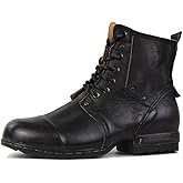 OSSTONE Vintage Brown Moto Boots for Men Fashion lace-up Leather Retro Chukka Boots Casual Shoes OS-6015-6-Vintage-US-R