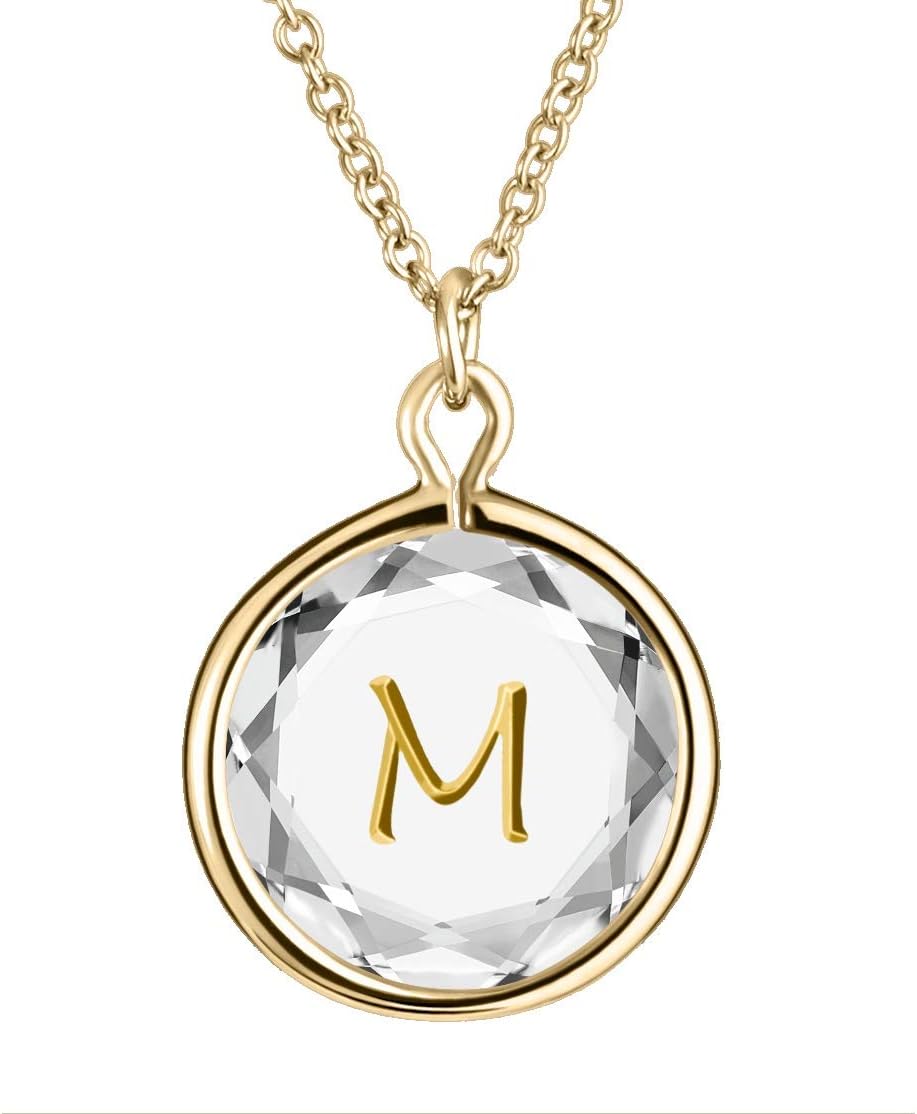 LovePendant/Necklaces Engraved and Enameled Swarovski Crystal Initial M Pendant/Necklace in Sterling Silver
