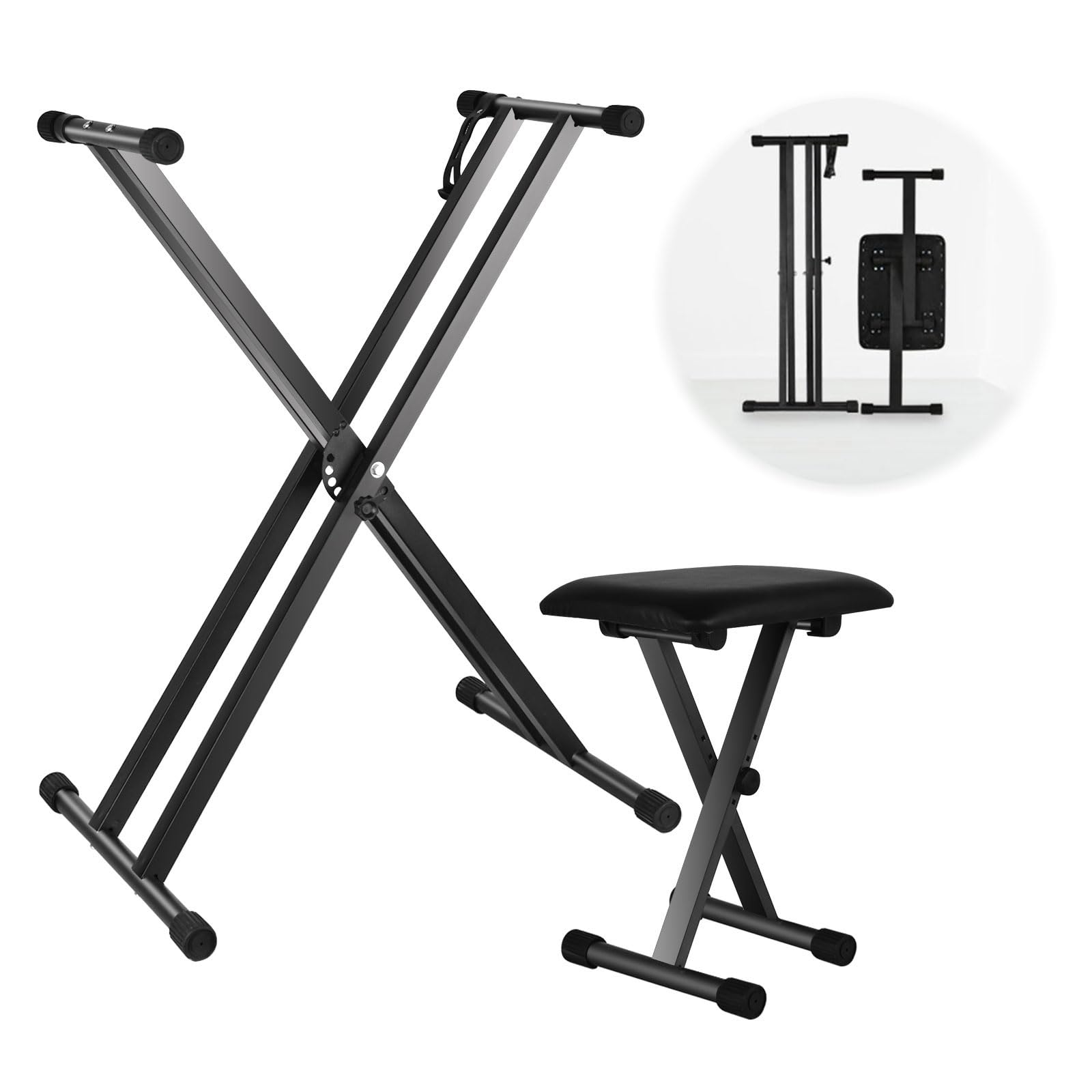 Photo 1 of *****MISSING PARTS***CAPHONT Keyboard Stand and Bench Set, Heavy Duty Double-X Keyboard Stand, Adjustable Digital Piano Stand with Lockable Straps (Piano Keyboard Stand x 1, Piano Bench x 1)