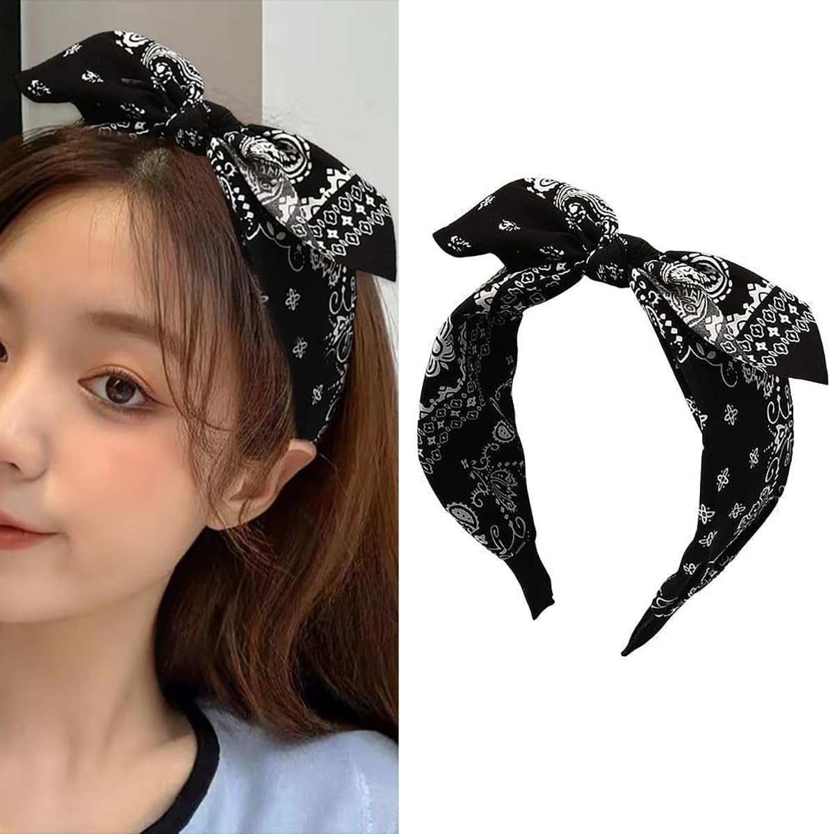 scicent Headbands for Women Black Bow Tie Knotted Hair Bands Headwrap Bunny Ear Hair Hoops Hair Accessories 03 — image 1