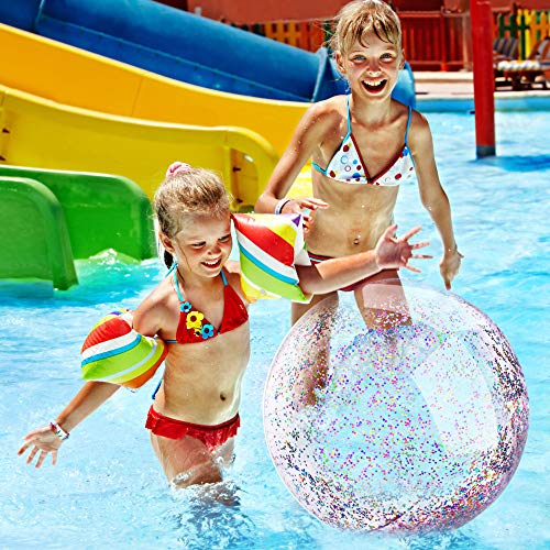 XYH Beach Ball Toy for Beach and Pool, Confetti Sequins Inflatable Beach Ball Glitter, Summer Parties and Gifts (2X16in, 2X24in) - Thumbnail 3