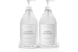 Calindiana Modern Farmhouse Liquid Laundry Detergent and Fabric Softener Dispenser for Laundry Room Decor and Organization, PET Plastic Landry Soap Containers with Water Resistant Labels, Clear 64oz