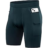 Anawakia Men's Compression Shorts with Zipper Pocket Running Workout Athletic Underwear Spandex Sport Shorts