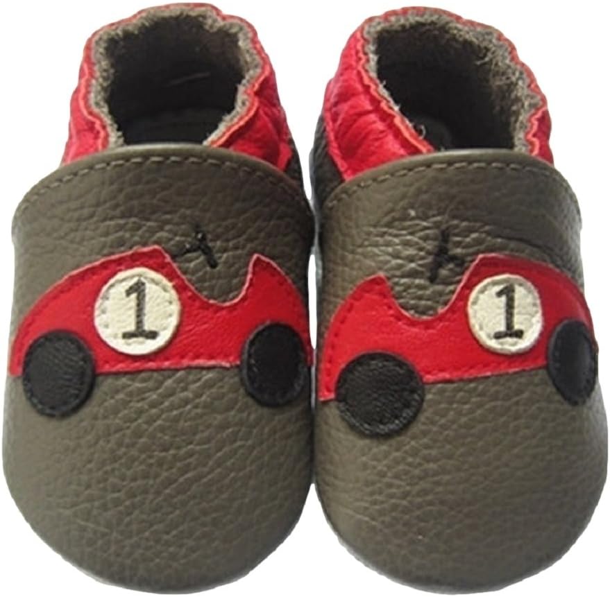 Toddlers Baby Girls Boys Genuine Leather Soft Sole Slippers in Multiple Colors and Sizes(18-24m, Car)