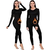 Patelai 2 Set Thermal Underwear Warm Fleece Lined Thermal Leggings and Womens Thermal Tops Base Layer for Winter Cold Weather