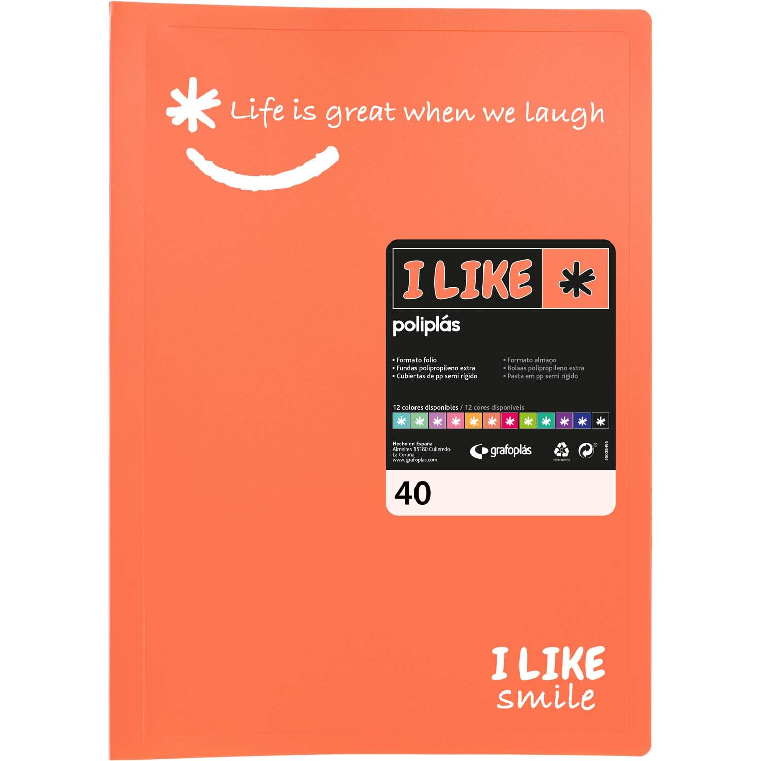 Grafoplás 1440884 Folder with Sleeves, Foil Size, Coral, 40 Pockets, Transparent, Polypropylene, Like, Polypropylene