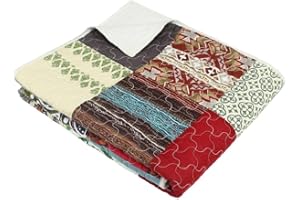 GREENLAND HOME FASHIONS Greenland Home Renee Upcycle Unique Remnant Fabric Cotton-Lined Throw Quilt, 50 W x 60 L in.