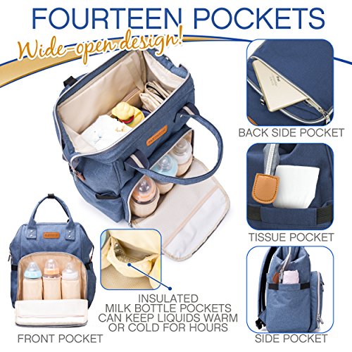 Diaper Bag - Baby Backpack Diaper Bag with Changing Pad and Cooler Pocket - by Pantheon - Baby Diaper Bag for Mom and Dad (Blue)