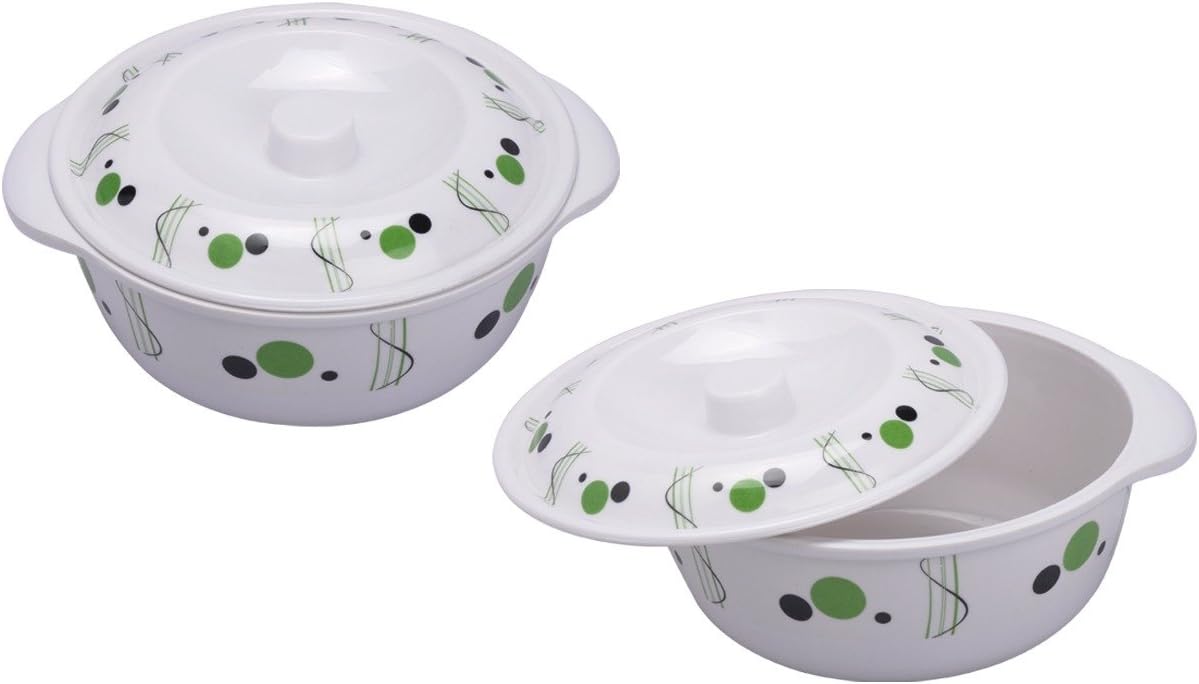 MEHUL CROCKERY Polka Dot Design Melamine Serving/Casserole with Lid Set (Green)
