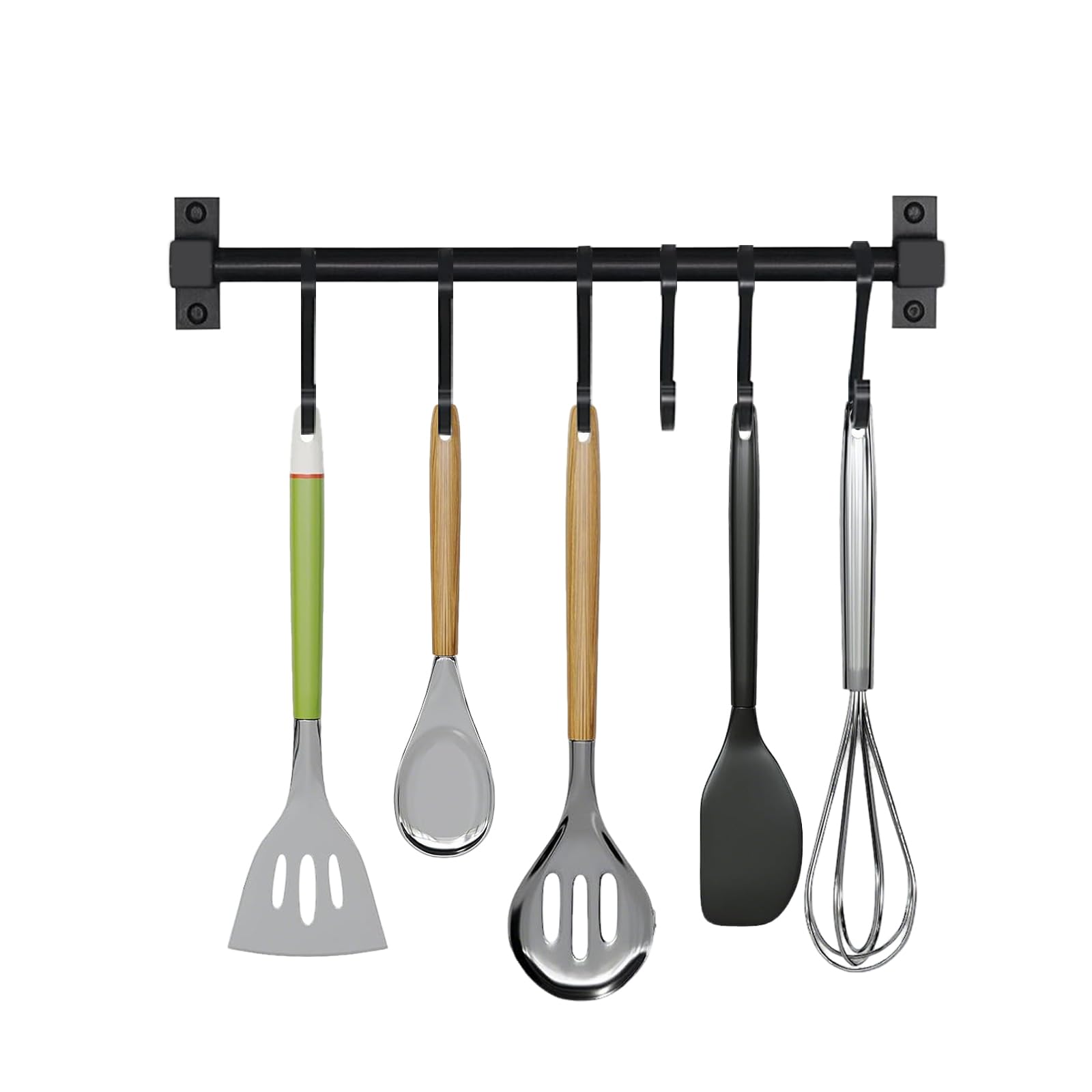 Black Aluminium Wall Mounted Utensils Holder & Rack with Movable S Hooks – Heavy Duty Kitchen Rail for Hanging Pots, Pans, Cups & Towels – Space-Saving Storage Organiser for Kitchen & Bathroom (40cm)