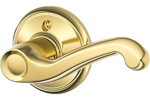 Schlage F170 FLA 605 RH Right Handed Flair Door Lever, One Sided Non-Turning Dummy Door Handle, Bright Brass