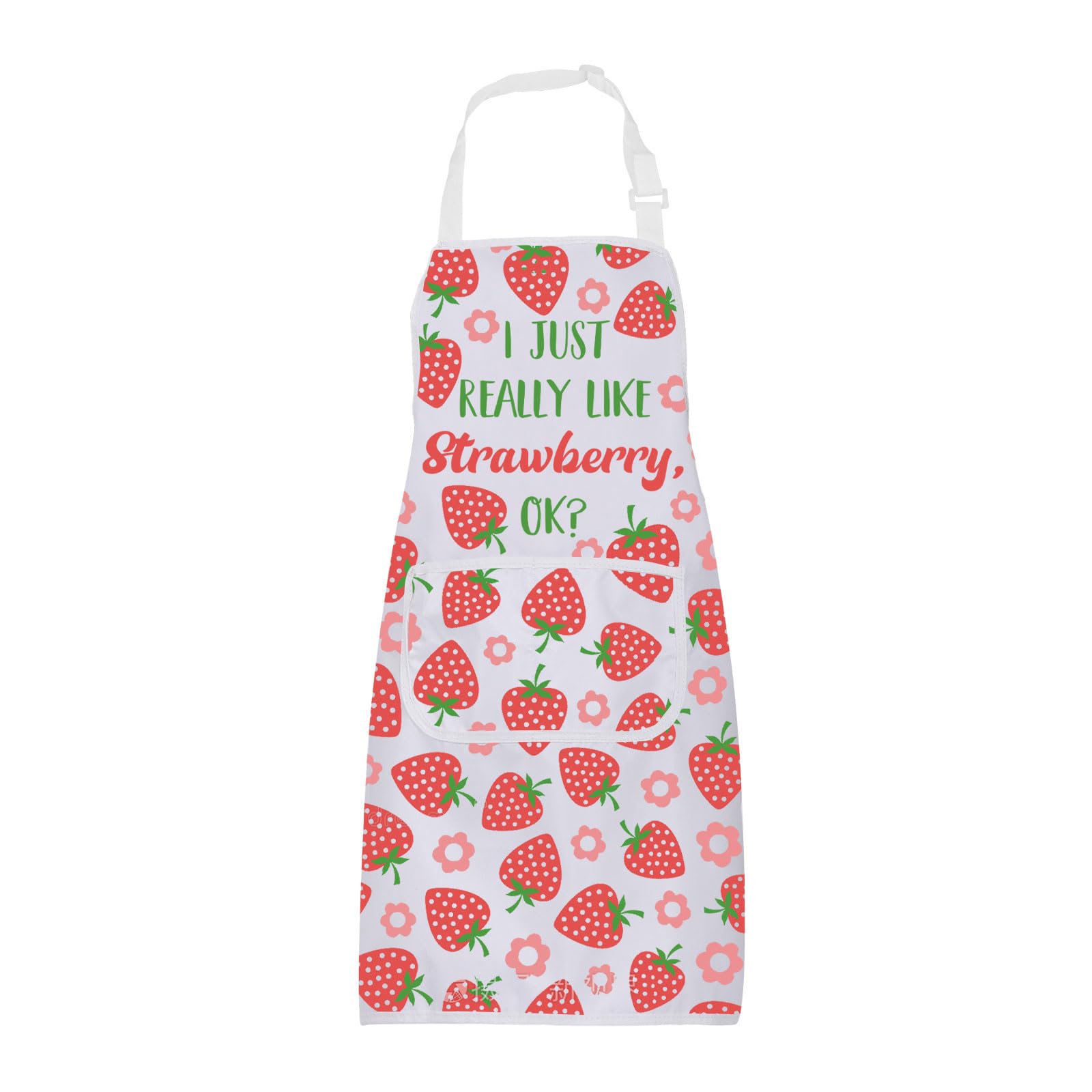 ENSIANTH Strawberry Aprons with Pockets I Just Really Like Strawberry Kitchen Baking Chef Gardening Apron Fruit Lover Gift (Like Strawberry)