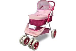 Anivia Baby Doll Stroller for 18 inches American Dolls, Foldable Doll Pram Convertible Seat/Bed/Crib, Baby Doll Bassinet with Forward & Backward Handle, Storage Basket, Retractable Canopy Pink