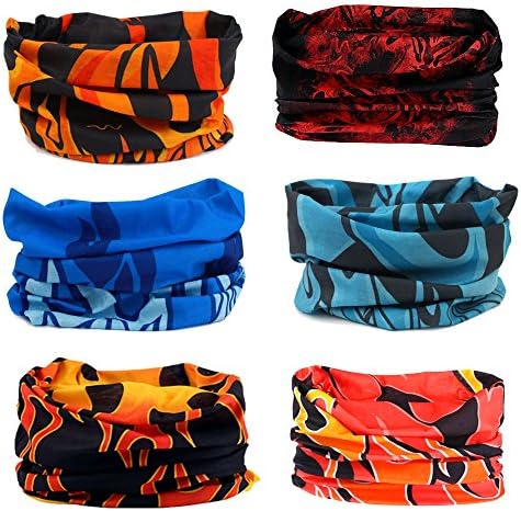 Wujia 6pcs Unisex Multifunctional Outdoor Seamless Face Mask Bandana Headband (fire)