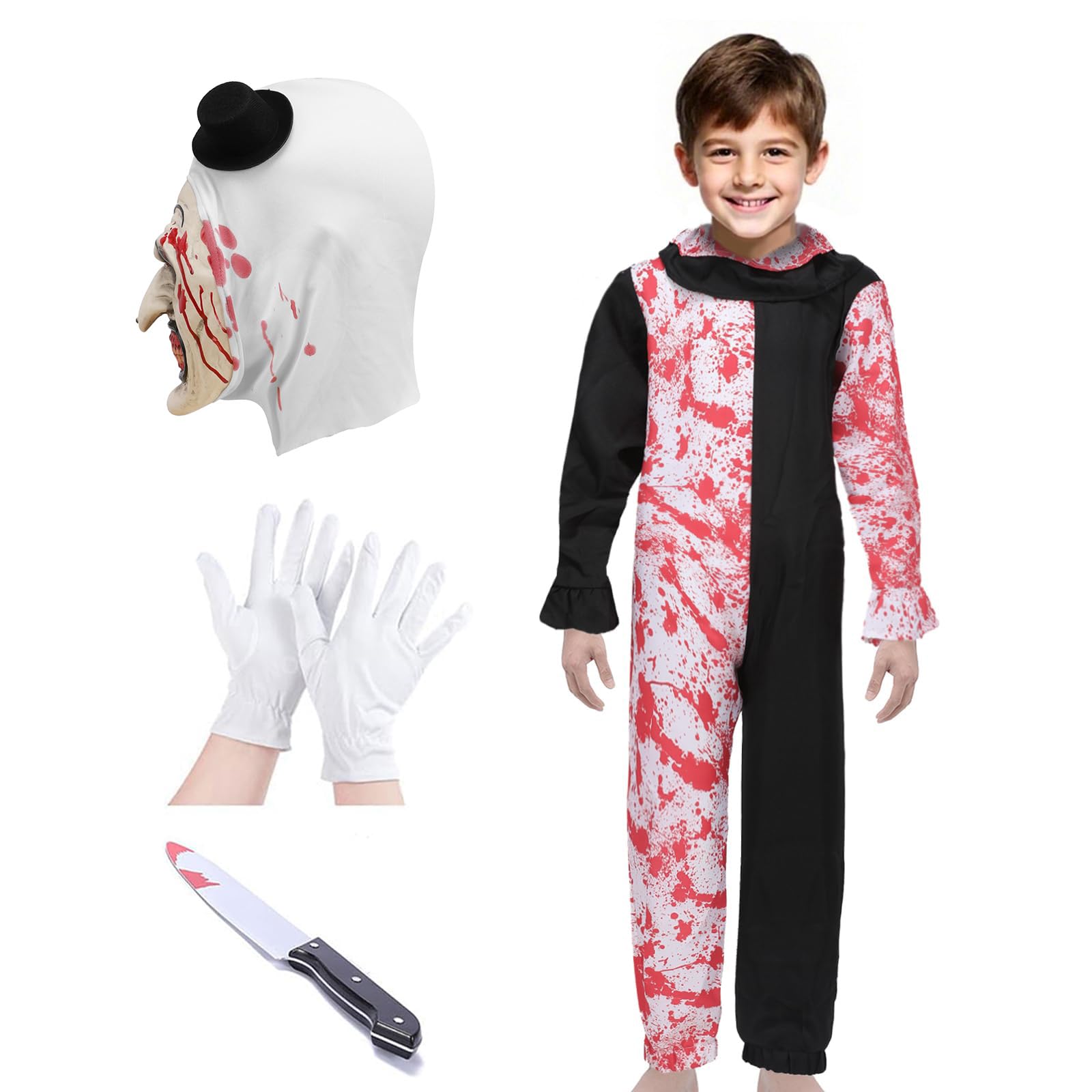 Photo 1 of stepsin Art The Clown Costume Terrifying Costume Kids Scary Killer Clown Halloween Cosplay Full Set Outfits with Mask