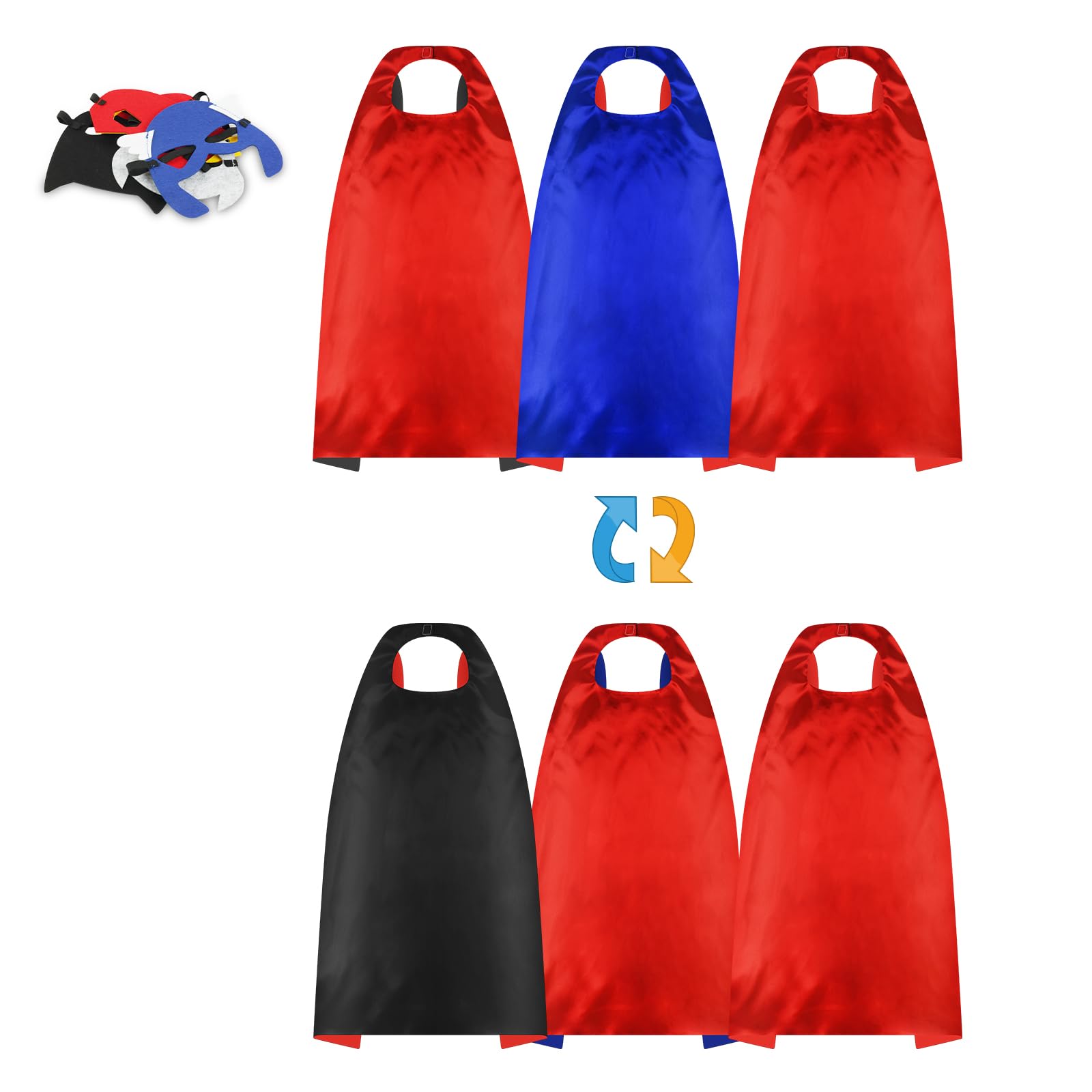 AYBUY Superhero Capes Dress up Costume for Kids, Double-Sided Superhero Capes Masks, Kids Superhero Cape Mask Set, Halloween Cosplay Party Dress Up for Boys Girls Red