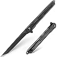 Folding Pocket Knife for Men with Clip, EDC Knives with Tanto Blade, Slim Gentleman's Knife for Outdoor Camping Hiking, Foldable Box Cutter Everyday Carry ?Black?