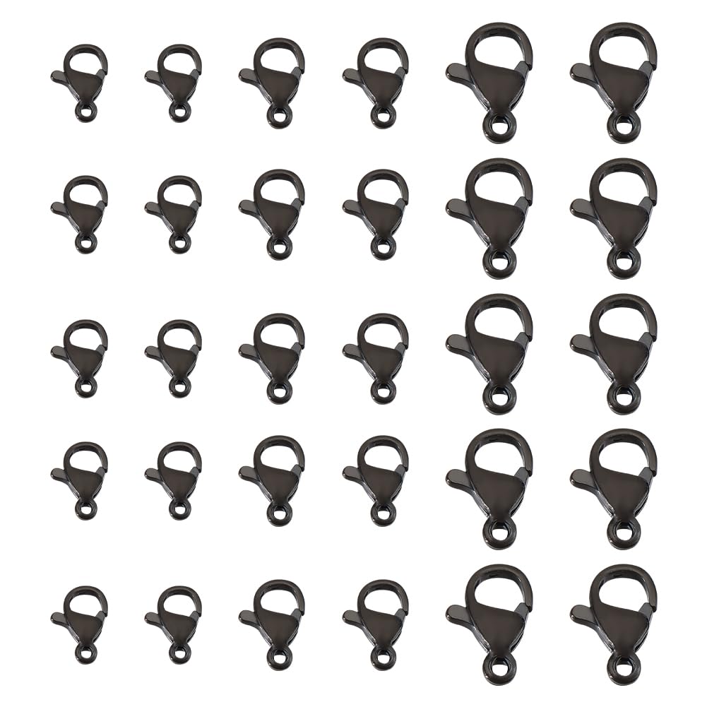 UNICRAFTALE 30pcs 3 Sizes Black Lobster Claw Clasps Stainless Steel Clasps Fastener Hook End Chain Clasp Metal Jewelry Clasps for Making Necklaces Bracelets 10/12/15mm