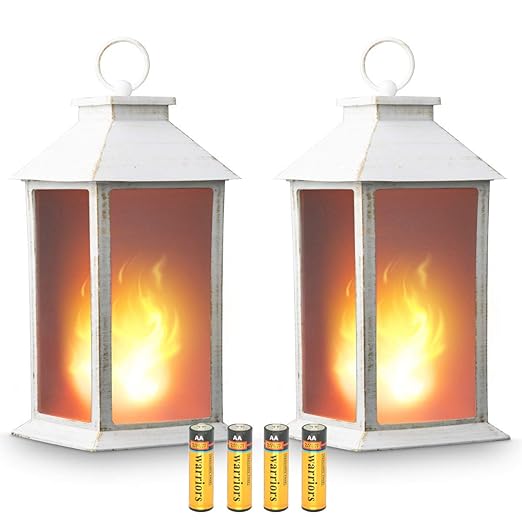 13 Tall White Vintage Candle Lantern With Led Candle Tabletop
