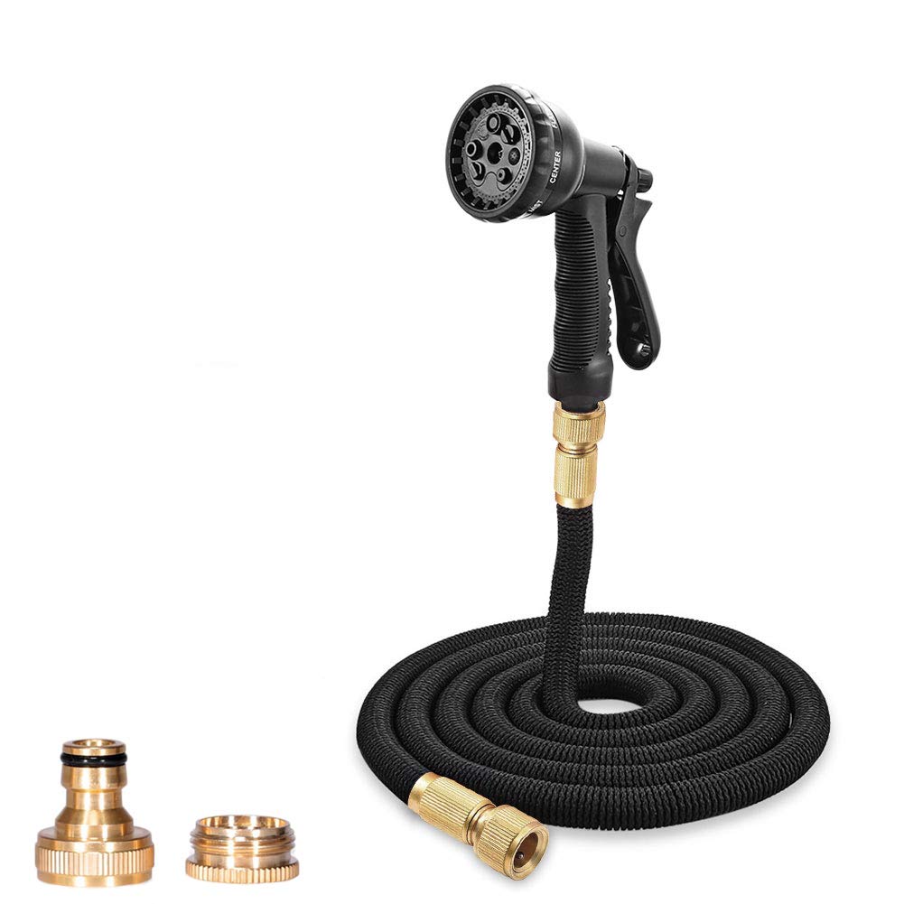 Garden Hose Pipe - 50FT/15 Metres - 8 Pattern Spray Nozzle Expandable Magic Stretch Hosepipe with Solid Brass Connector,Cleaning Yards and Showering Pets