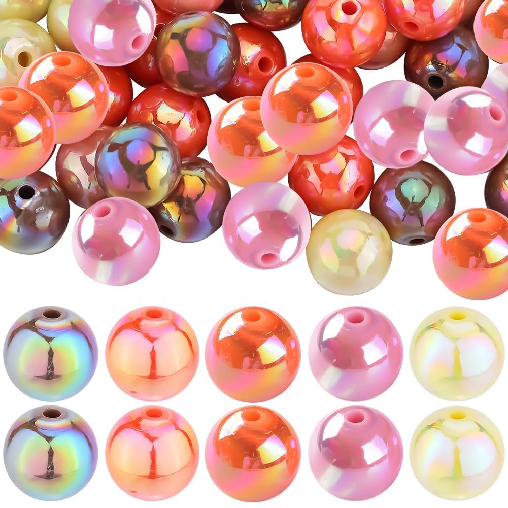 SOFPLATE 100Pcs 5 Colors 16mm Acrylic Beads Bulk Thanksgiving Beads Bubblegum Chunk Beadable Pens Opaque AB Color Fall Bead for jewellery Making Beading Supplies DIY Earrings Bracelets Necklaces