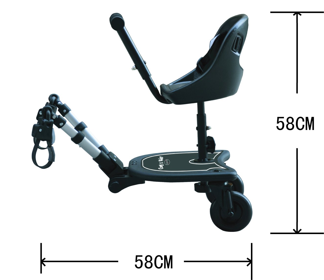 Englacha 2-in-1 Cozy X Rider, Black - Child Rider Stroller Attachment with Saddle Seat and Standing Platform - Universal Fit for Most Prams - Quick and Easy to Use - Designed for Safety