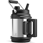 64 oz Insulated Water Bottle for Men: Meoky Triple Wall Vacuum Stainless Steel Half Gallon Water Jug - Top and Side Handles, 2-in-1 Straw and Spout Lid, Cold for 36 Hrs, Leak Proof for Sports (Silver)