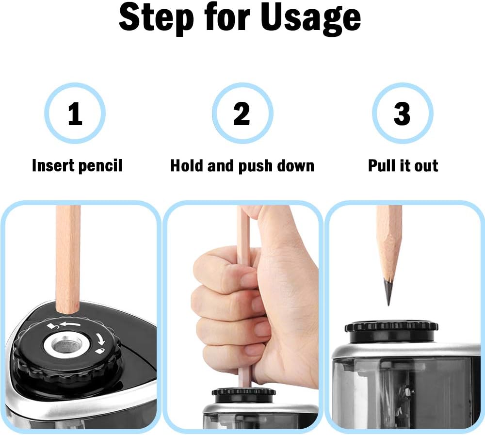 Pencil Sharpener Electric Pencil Sharpeners, Portable Pencil Sharpener Kids, Blade to Fast Sharpen, Suitable for No.2/Colored Pencils(6-8mm)/School Pencil Sharpener/Classroom/Office/Home (Black) : Office Products