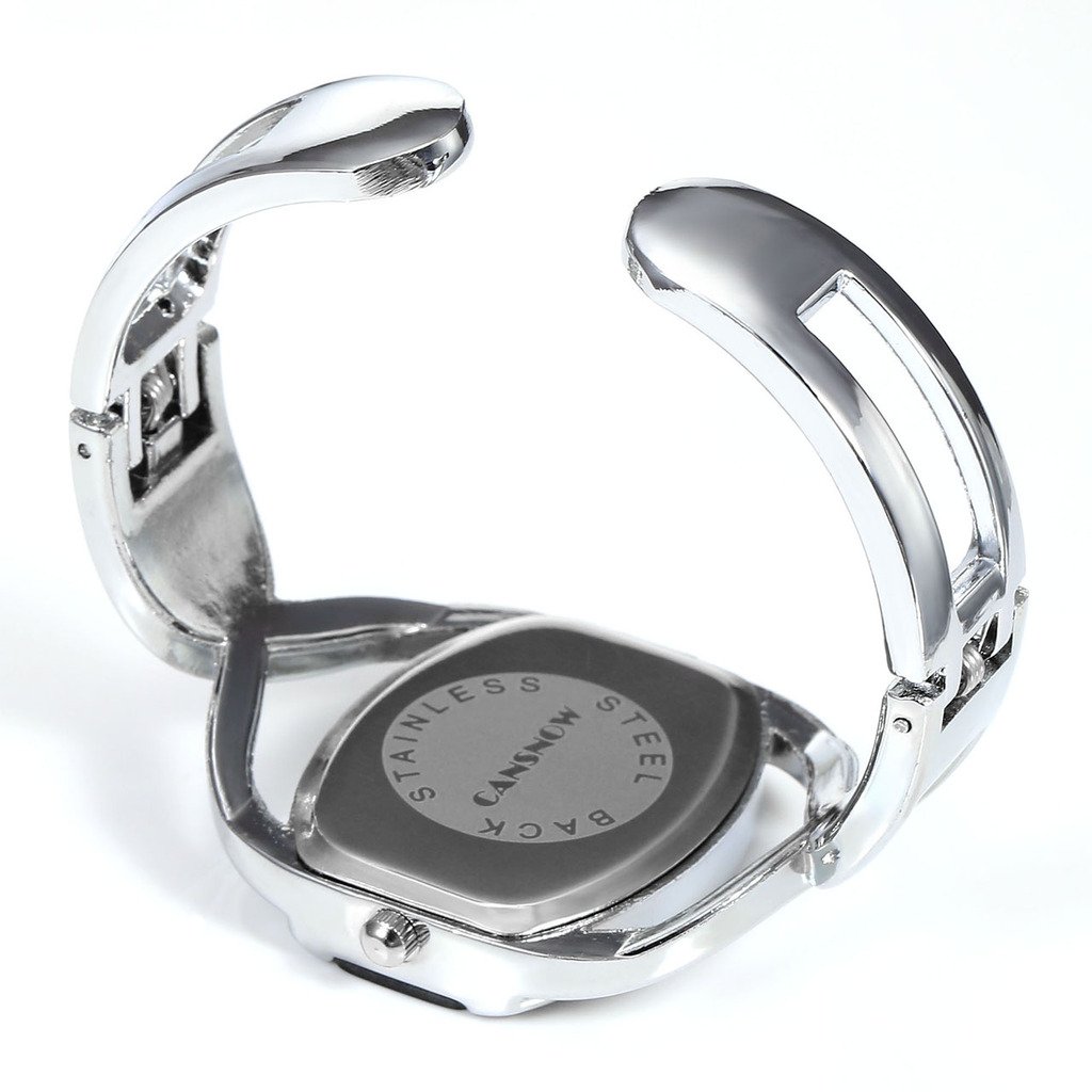 Top Plaza Women Fashion Luxury Silver Tone Bangle Cuff Cross Band Arabic Numeral Quartz Watch