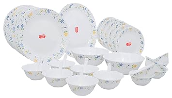 Diva Twilight Bouquet Glass Dinner Set, 33-Piece, Service for 6, White