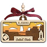 Alabama Wooden Ornament - Cotton State Design with Skyline Buildings and Historic Church - Intricate Laser Cut Layers Creating Dimensional Southern Scene - State Pride Holiday Keepsake