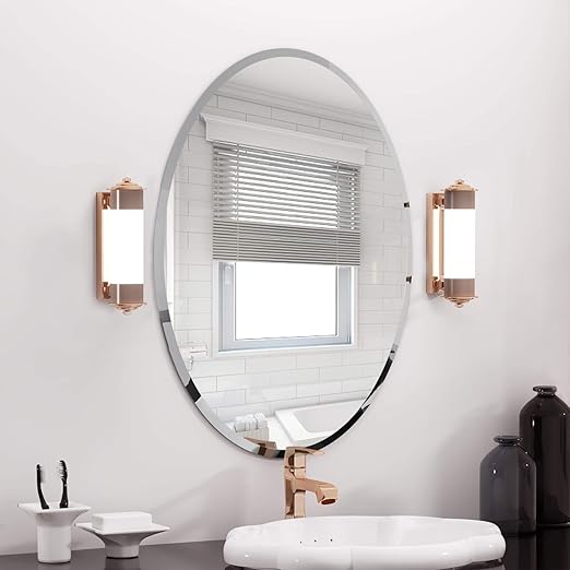 Amazon Com Kohros Oval Beveled Polished Frameless Wall Mirror For Bathroom Vanity Bedroom 24 W X 35 Hoval Home Kitchen