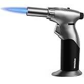 Sondiko DUAL Style Flame Butane Torch Lighter, Premuim Metal Blow Torch | Refillable Blow Torch with Continuous Flame Lock, Adjustable Torch for Creme Brulee, Cooking, BBQ, DIY (Silver-Black)