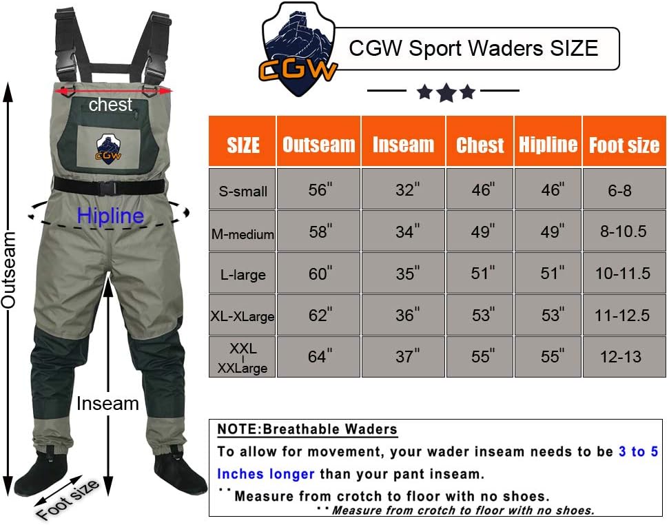 CGW Bootfoot Fishing High Chest Waders for Men with Stockingfoot Boots Mens Womens Breathable Waterproof Wader : Sports & Outdoors